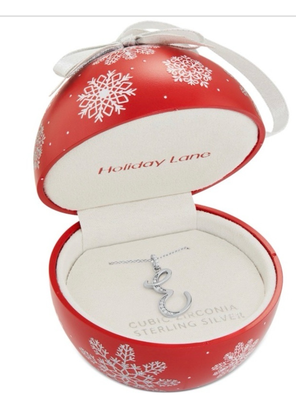 NWT Holiday Lane Cubic Zirconia Initial Pendant Necklace in Sterling Silver “E”